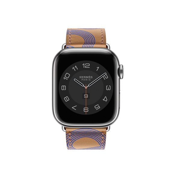 Dây Apple Watch Hermes Circuit H Biscuit/Bleu Électrique chính hãng